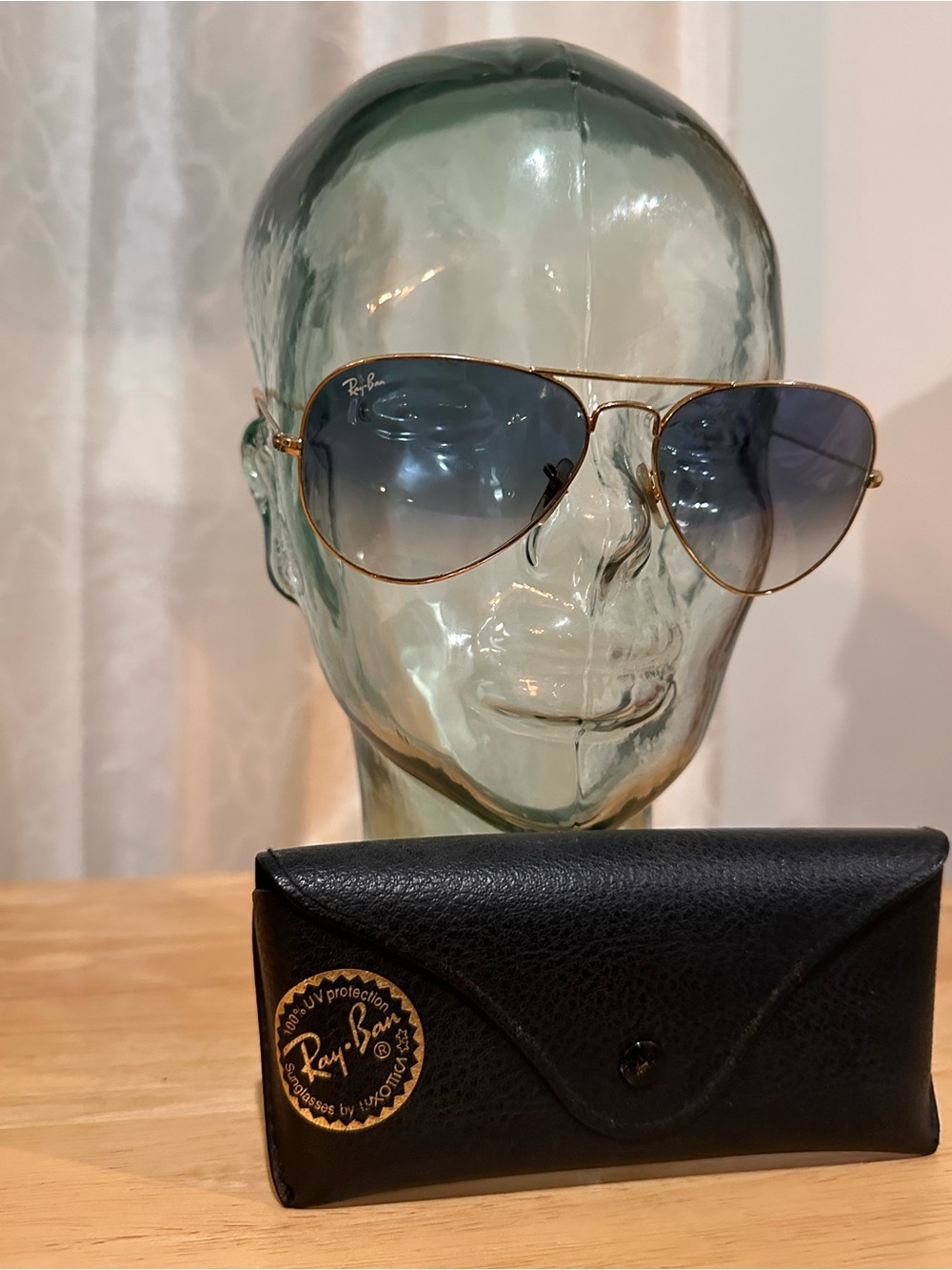 Ray-Ban Gold Frame Aviator Sunglasses with Blue Gradient Lenses